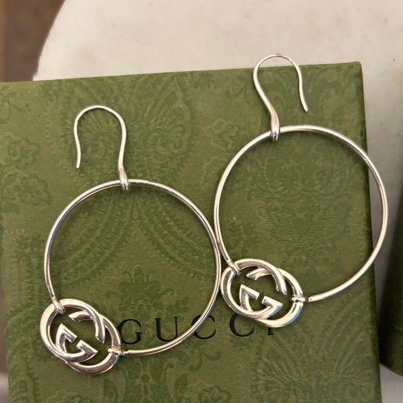 Gucci 925 stamped Silver GG Logo Hoop Earrings - Picture 8 of 13
